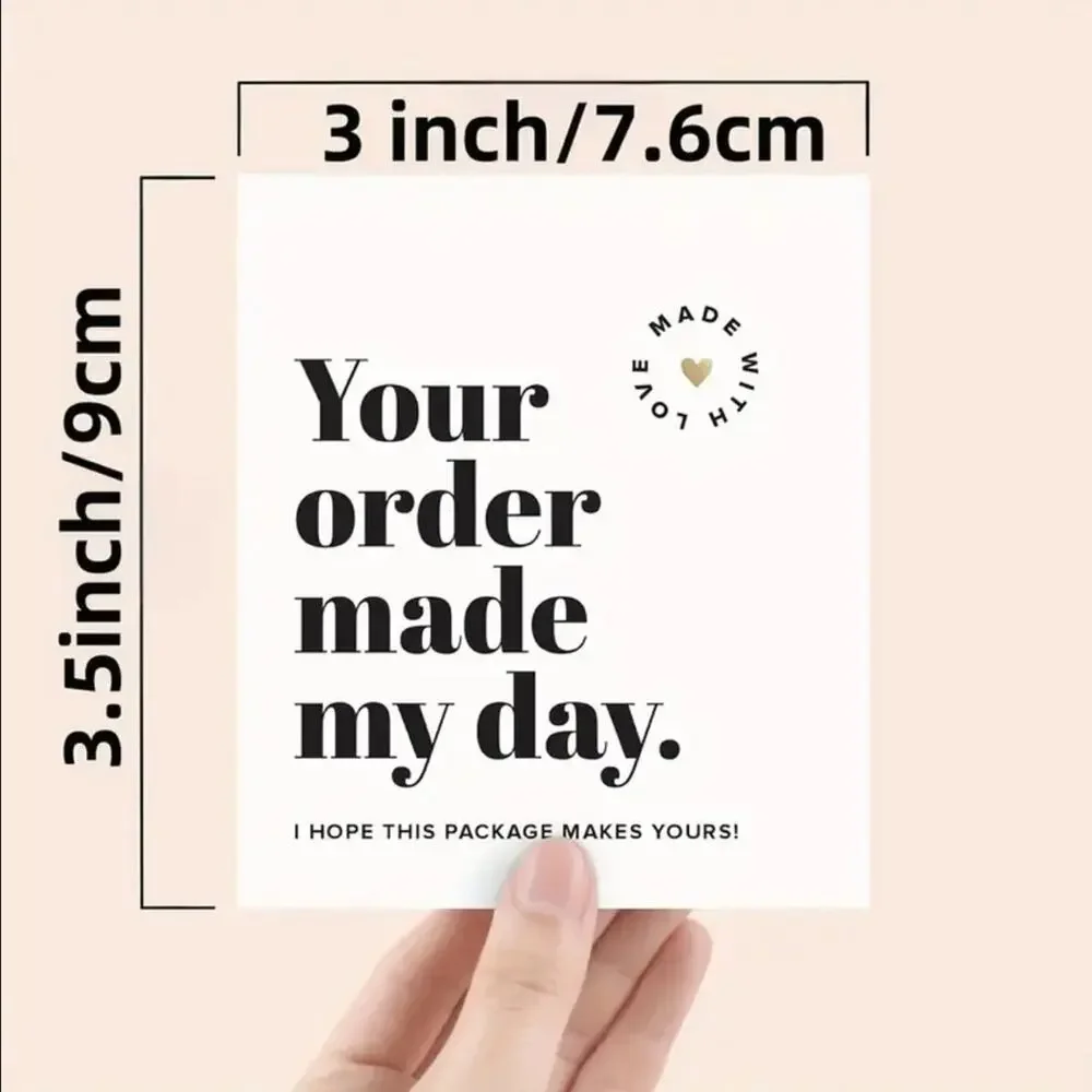 100 Thank You Cards Pack - Your Order Made My Day.